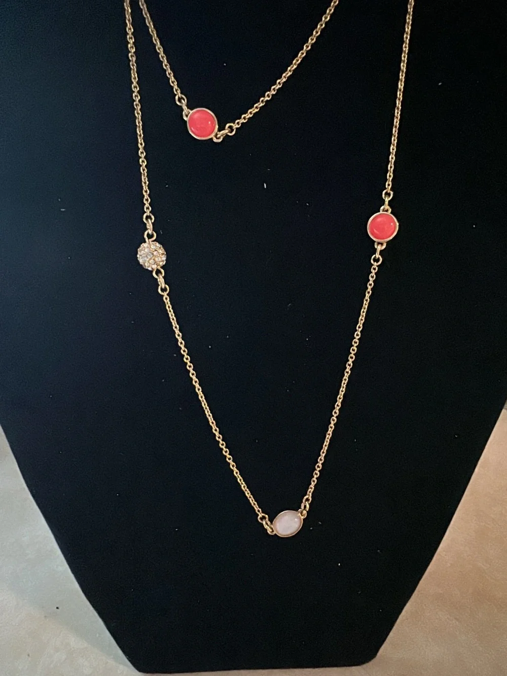 Kate Spade  Gold Layered Necklace with White and Coral Discs